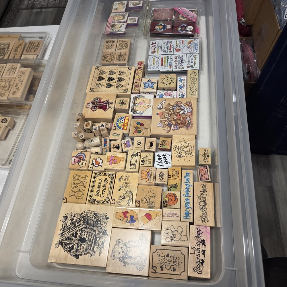 Huge Lot 110+ Vintage Wooden Rubber Stamps Crafts+Scrapbooking+Collections